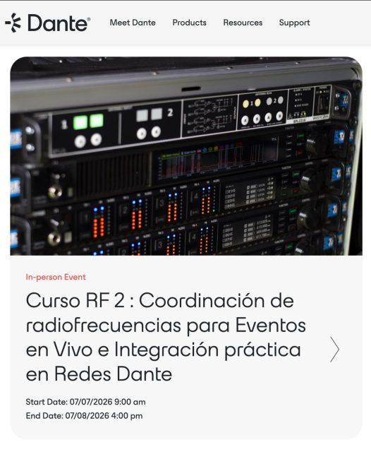 ¡Se abre la convocatoria para el Curso de RF Nivel 2: Coordinación de Radiofrecuencias para eventos en vivo e Integración práctica de sistemas inalámbricos en Redes Dante! 

🎚️⚡Si eres profesional del sonido y quieres aprender a manejar los softwares líderes en coordinación de radiofrecuencias como: Workbench de Shure, WSM de Sennheiser, Soundbase, IAS de Profesional Wireless, este curso avanzado es para ti. 

Ademas Aprende a utilizar analizadores de espectro para realizar escaneos críticos en terreno, identificar portadoras análogas y digitales, y comprender los procesos de demodulación en entornos de alta densidad de RF.

NUEVO: Integración práctica en redes Dante: configuración, control y conexionado avanzado de sistemas inalámbricos.

🗓️ ¿Cuándo? 07 y 08 de Julio, 2026
⏰ Horario: 09:00 a 18:00 hrs (16 horas cronológicas) 
📍 Modalidad: Presencial (Sede Instituto AIEP, Providencia, Santiago) u Online vía Streaming (Zoom)

👨‍🏫 Instructor: Rodrigo Ramírez Cornejo, Technical Manager en Stage Servicios y Coordinador de Radiofrecuencias en Festival de Viña 2019-2026.

🎁 Incluye: Certificado digital, PPT técnica y archivo actualizado del espectro de RF en Chile 📲 ¡Cupos limitados! 

Inscríbete con Mariela Barto al WhatsApp +56 9 9891 6765 o al correo stageservicioscl@gmail.com

#coordinacionderadiofrecuencias #coordinacionderf #porunaculturadelrf #audioprofesional #radiofrecuencia DanteNetwork IngenieriaEnSonido SonidoEnVivo StageServicios